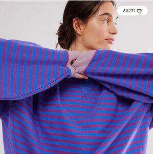 Free People Purple and Blue Crew Neck Sweater